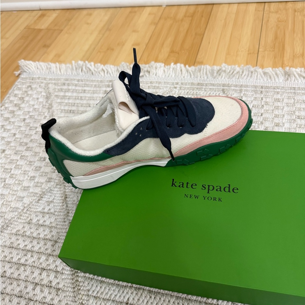 Kate Spade Navy and Cream Sneakers with Pink and Green Accents